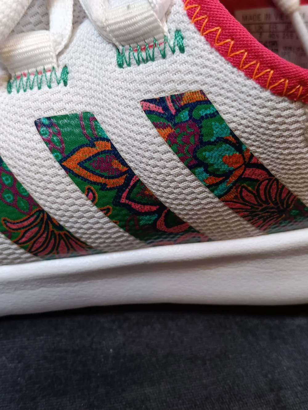 Adidas White Cloudfoam Sneakers with Pink Trim and Floral Stripes